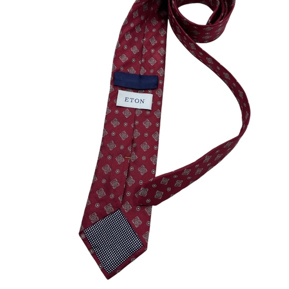 ETON Burgundy Geometric Silk LUXURY Tie ITALY - Picture 2 of 4